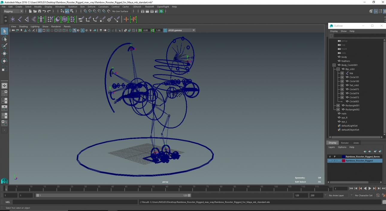 3D Rainbow Rooster Rigged for Maya