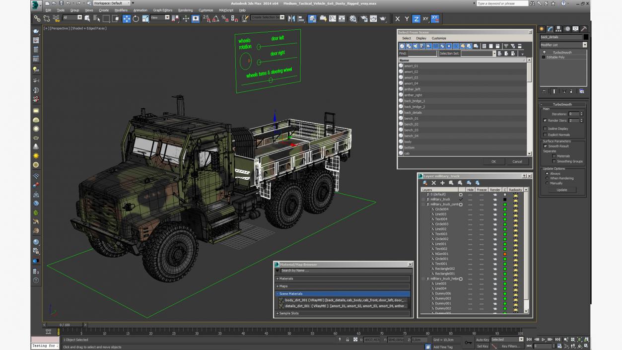 3D model Medium Tactical Vehicle 6x6 Dusty Rigged