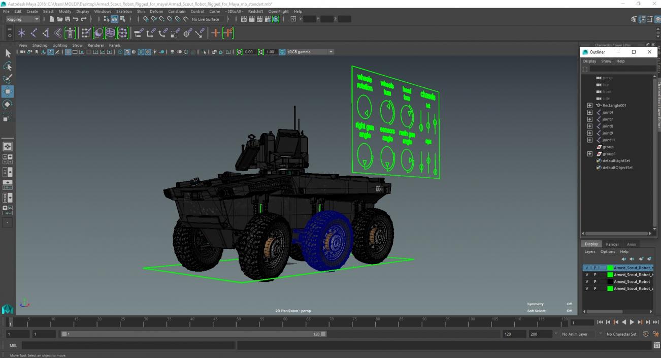 3D Armed Scout Robot Rigged for Maya model