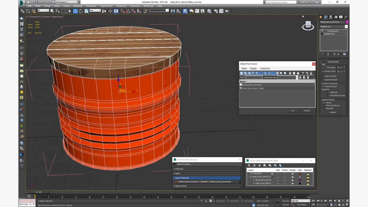 3D Steel Drum Barrel Table model