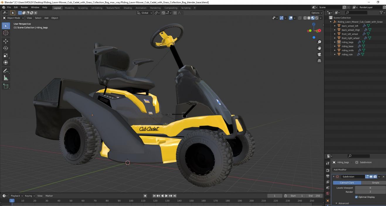 3D Riding Lawn-Mower Cub Cadet with Grass Collection Bag model