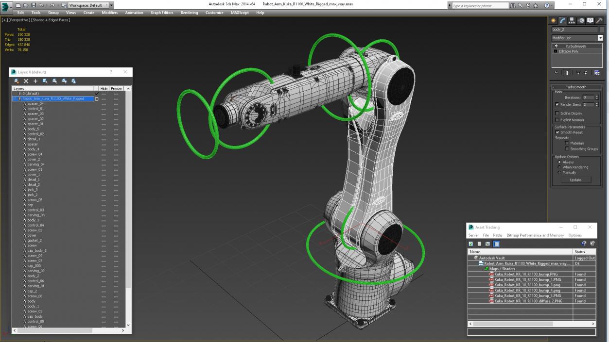 3D Robot Arm Kuka R1100 White Rigged model