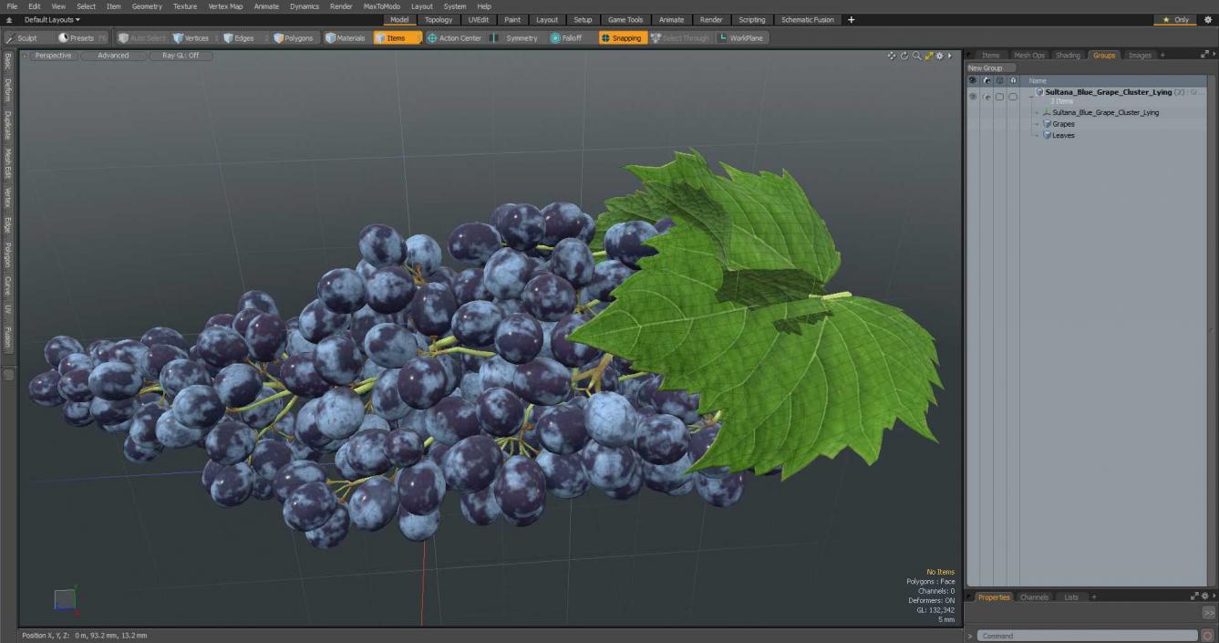 Sultana Blue Grape Cluster Lying 3D