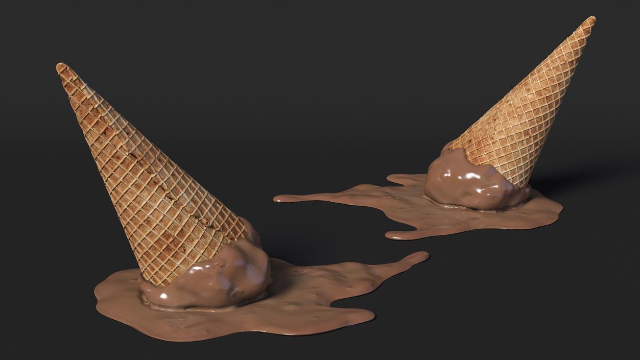 Chocolate Ice Cream Cone Melting 3D