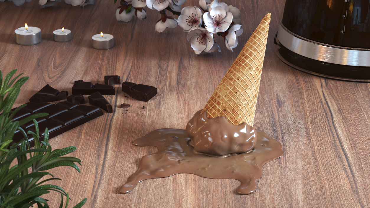 Chocolate Ice Cream Cone Melting 3D