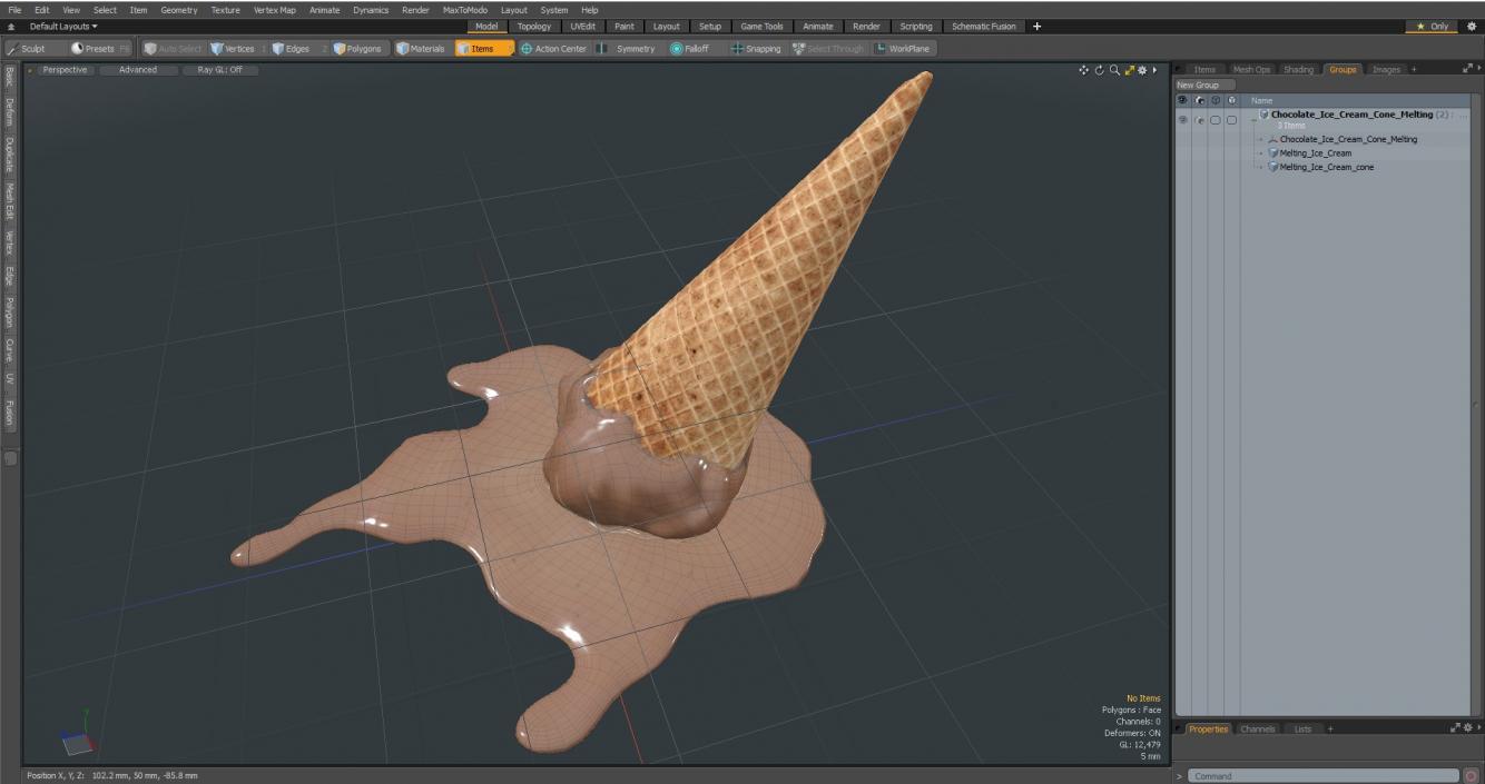 Chocolate Ice Cream Cone Melting 3D