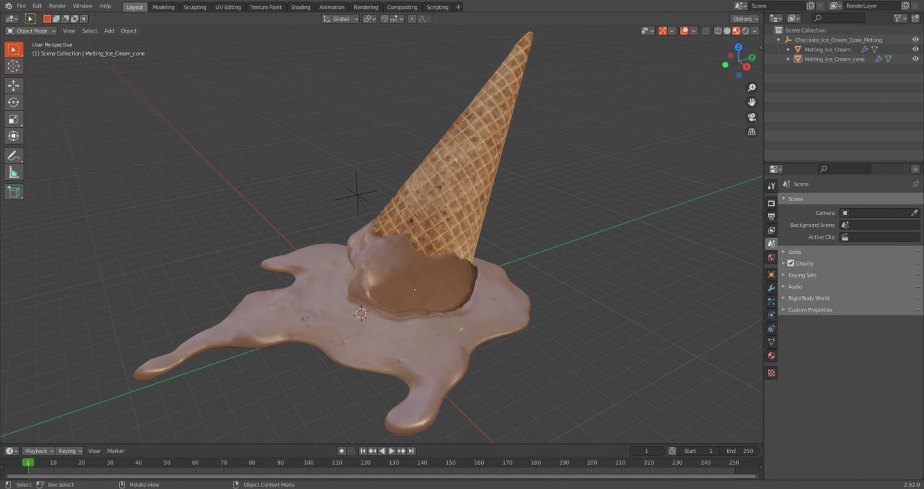 Chocolate Ice Cream Cone Melting 3D