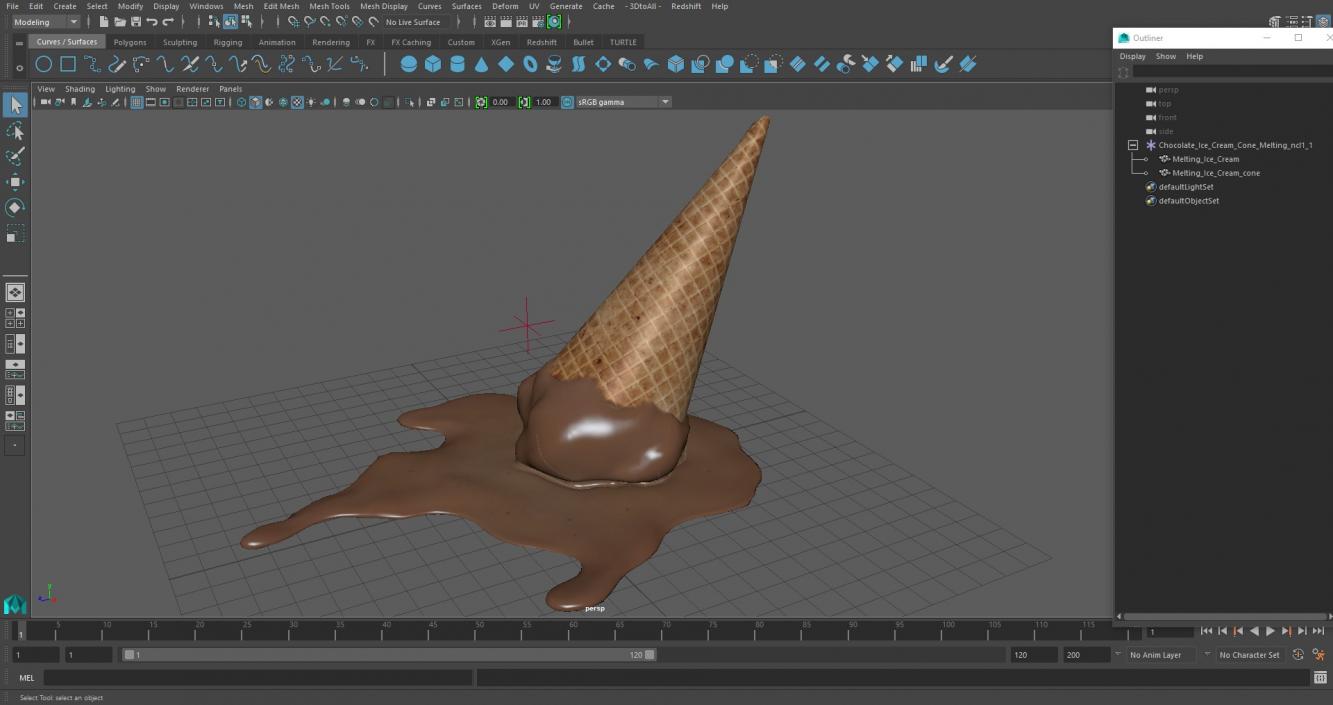 Chocolate Ice Cream Cone Melting 3D