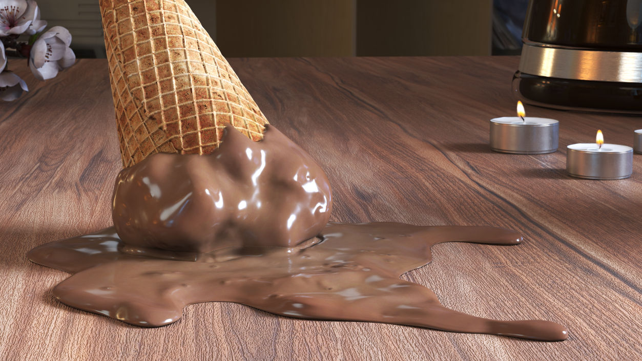 Chocolate Ice Cream Cone Melting 3D