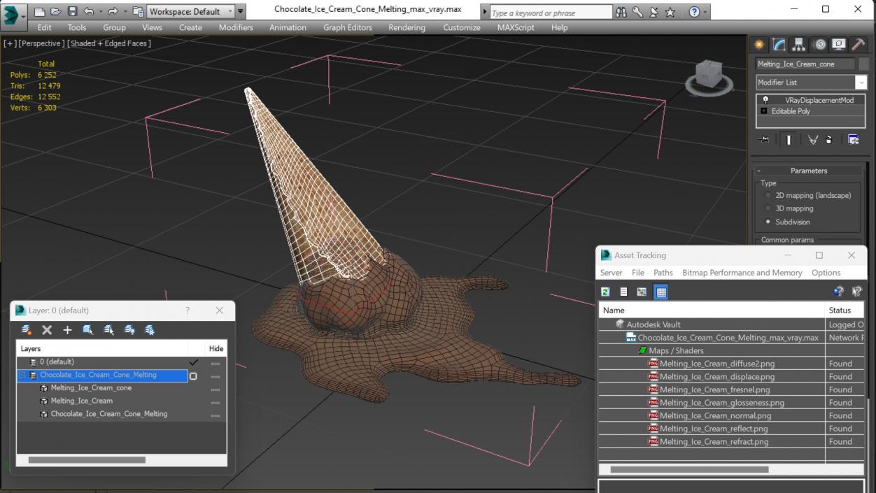 Chocolate Ice Cream Cone Melting 3D