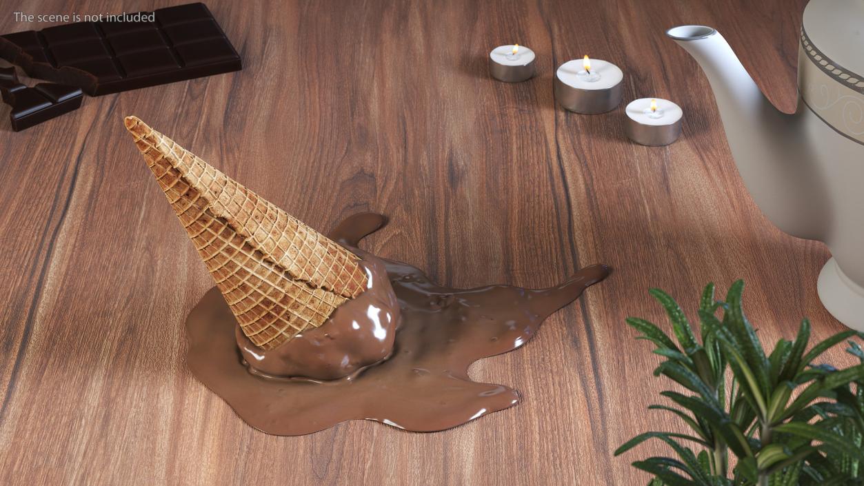 Chocolate Ice Cream Cone Melting 3D