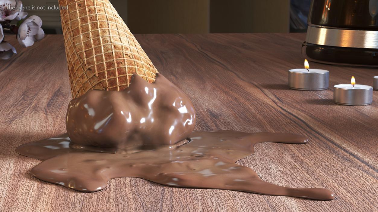 Chocolate Ice Cream Cone Melting 3D