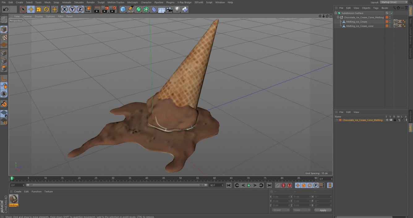 Chocolate Ice Cream Cone Melting 3D