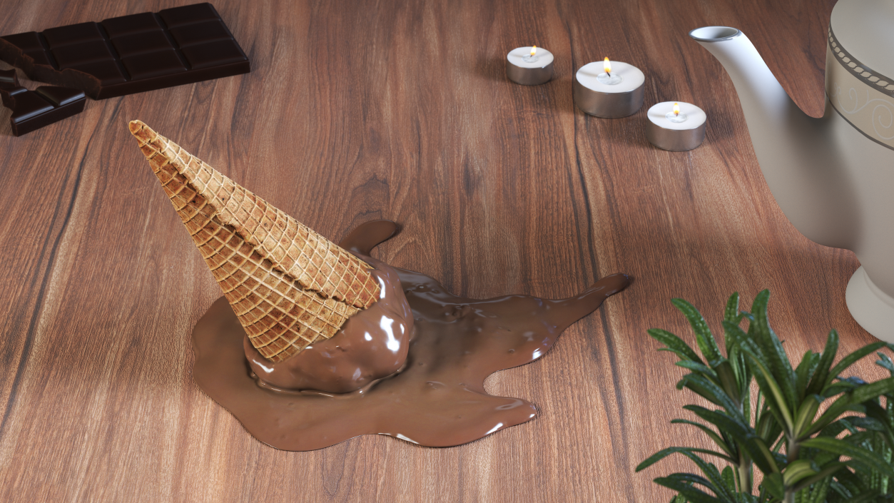 Chocolate Ice Cream Cone Melting 3D