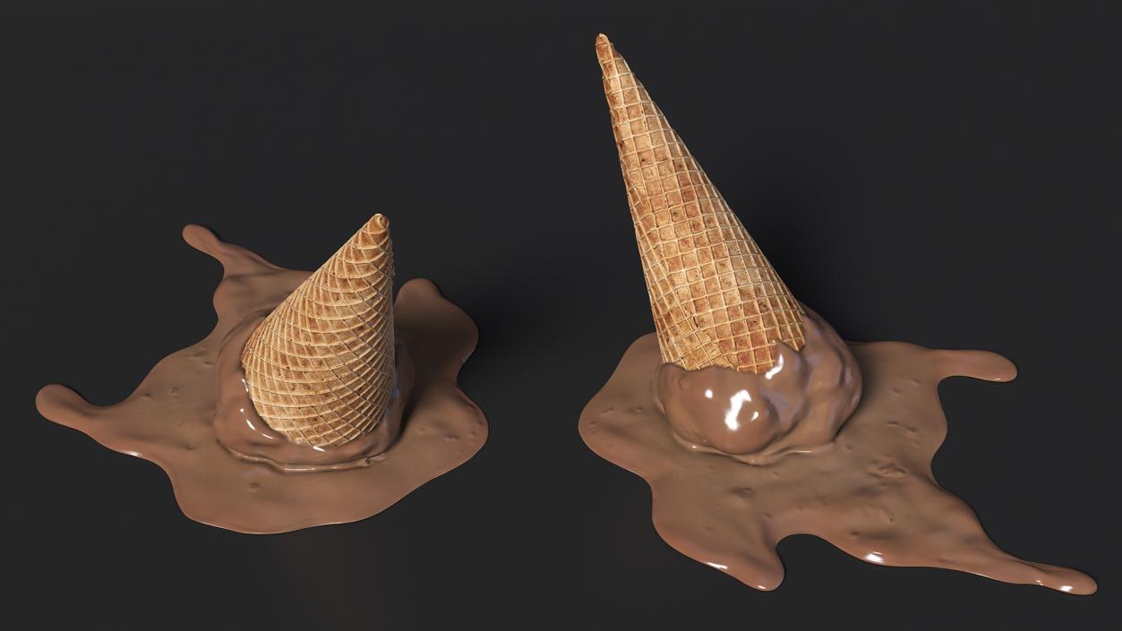 Chocolate Ice Cream Cone Melting 3D