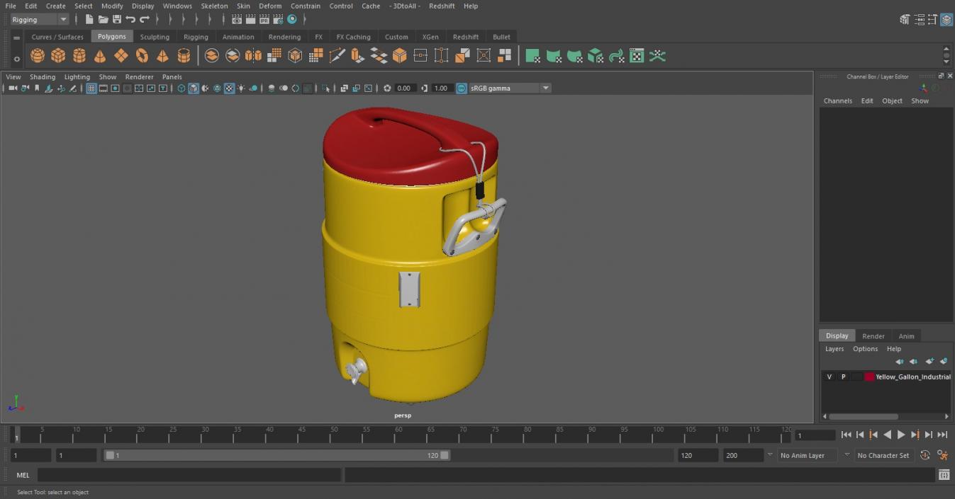 Yellow Gallon Industrial Water Cooler 3D