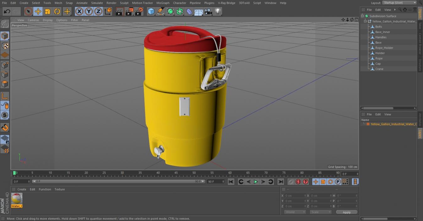 Yellow Gallon Industrial Water Cooler 3D