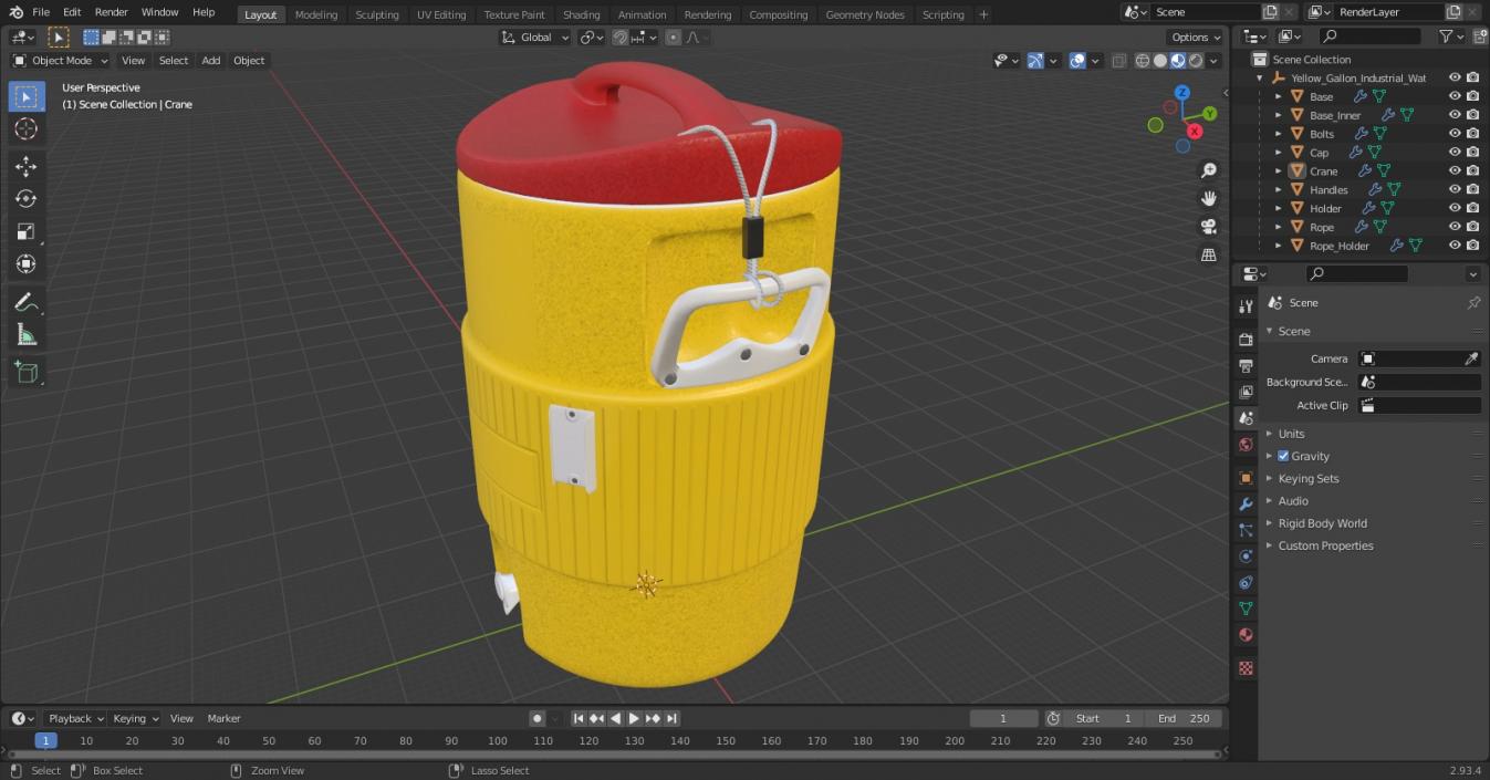 Yellow Gallon Industrial Water Cooler 3D