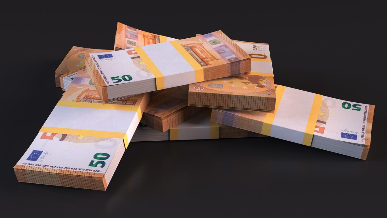 3D model Stack of 8 Packs 50 Euro Bills