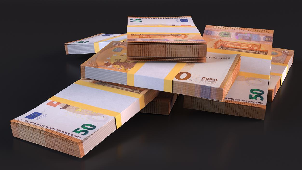 3D model Stack of 8 Packs 50 Euro Bills