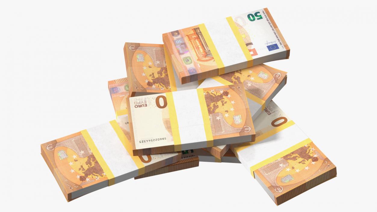 3D model Stack of 8 Packs 50 Euro Bills