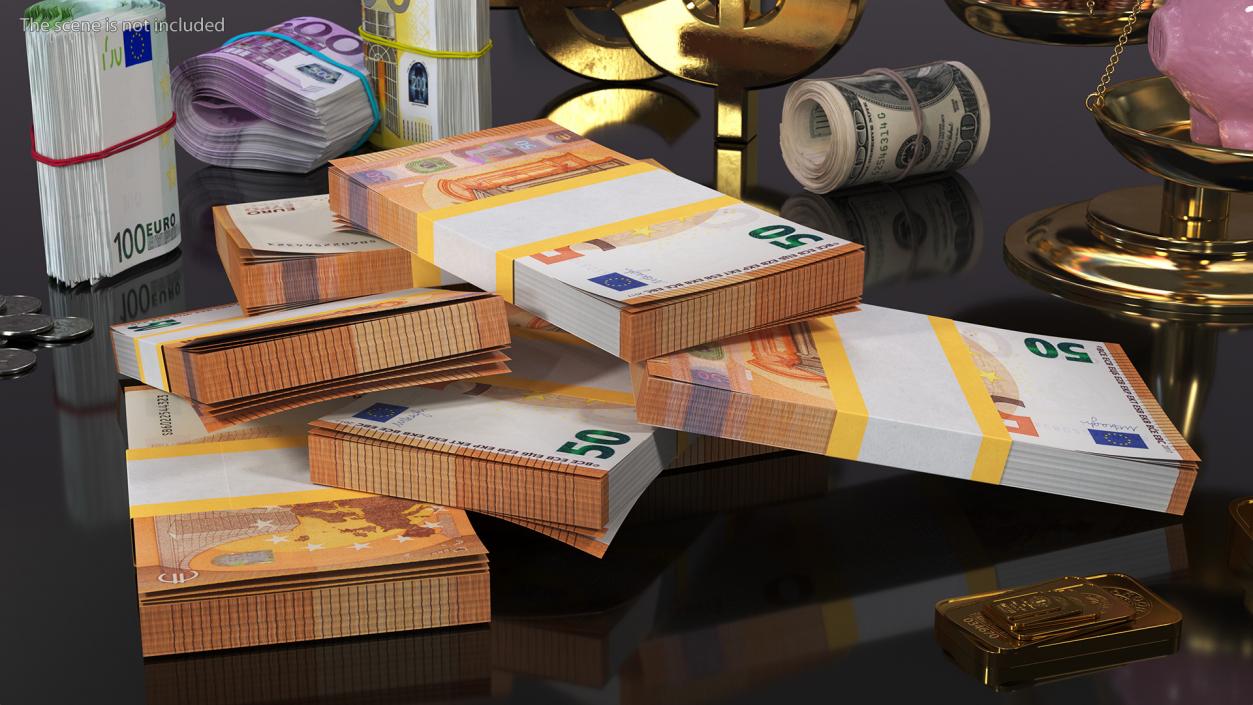 3D model Stack of 8 Packs 50 Euro Bills