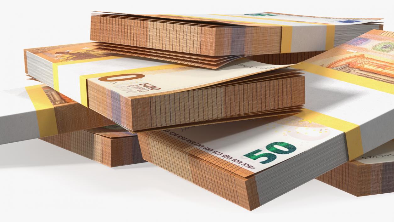 3D model Stack of 8 Packs 50 Euro Bills