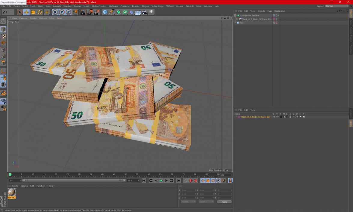 3D model Stack of 8 Packs 50 Euro Bills