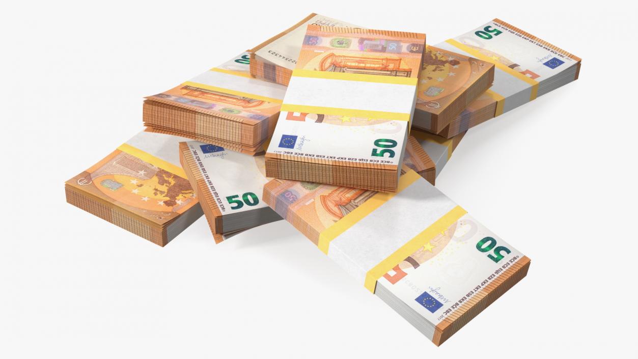 3D model Stack of 8 Packs 50 Euro Bills