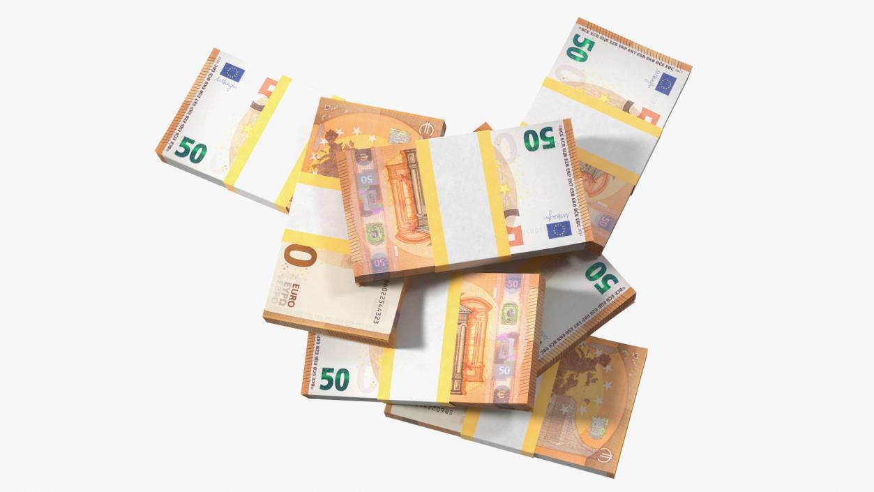 3D model Stack of 8 Packs 50 Euro Bills