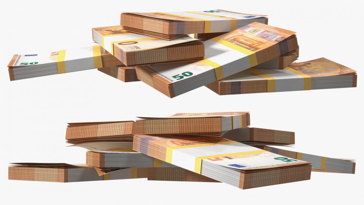 3D model Stack of 8 Packs 50 Euro Bills