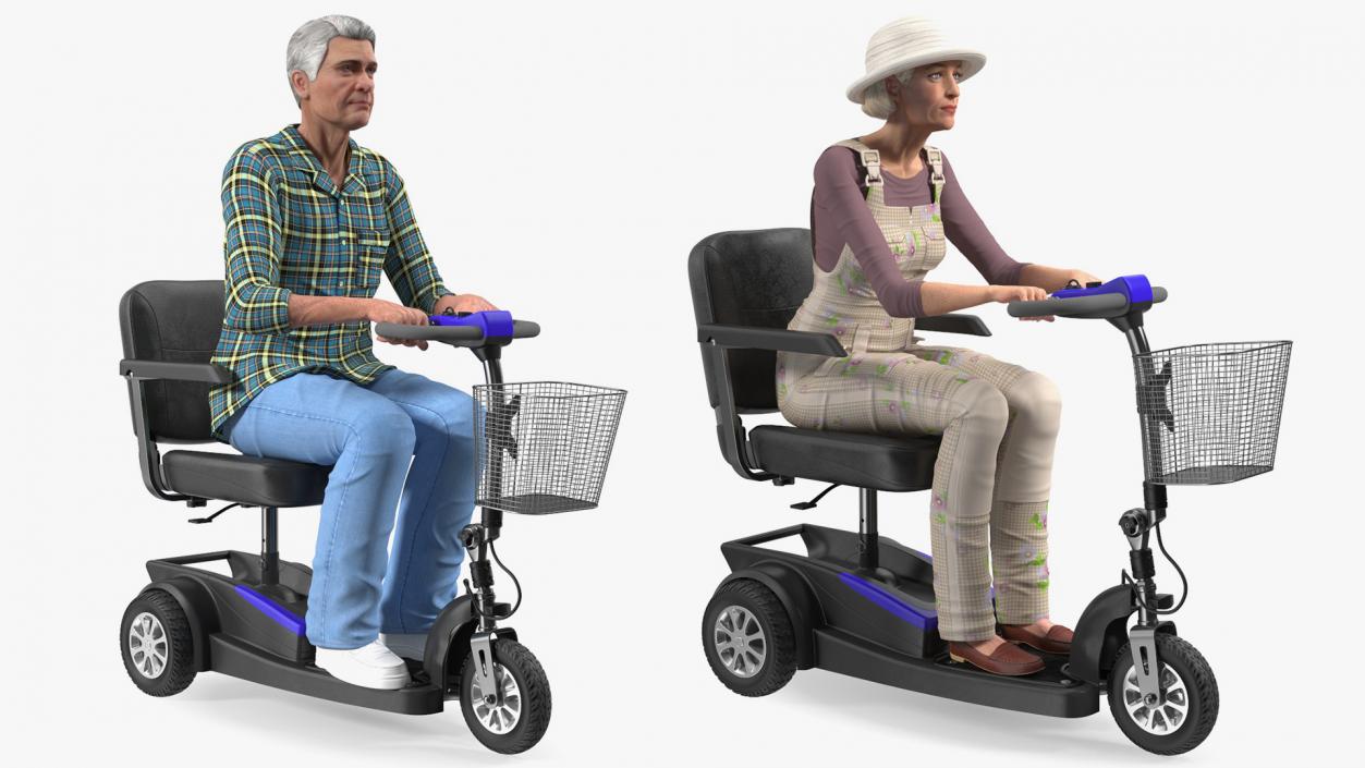 3D model Elderly Woman and Man on Electric Wheelchair Collection