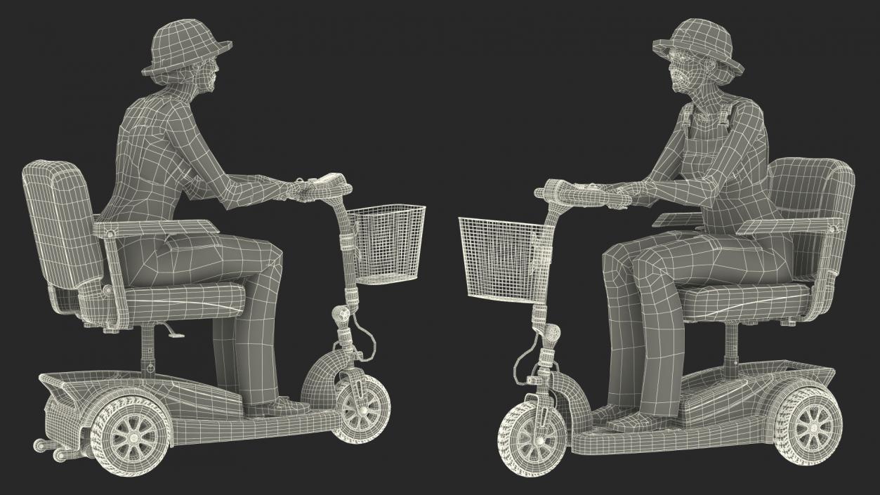 3D model Elderly Woman and Man on Electric Wheelchair Collection