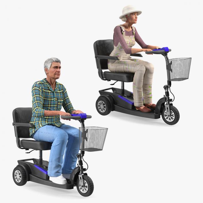 3D model Elderly Woman and Man on Electric Wheelchair Collection