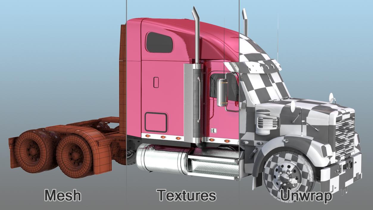 3D Heavy Duty Long Hood Truck Rigged model