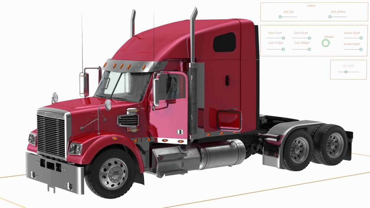 3D Heavy Duty Long Hood Truck Rigged model