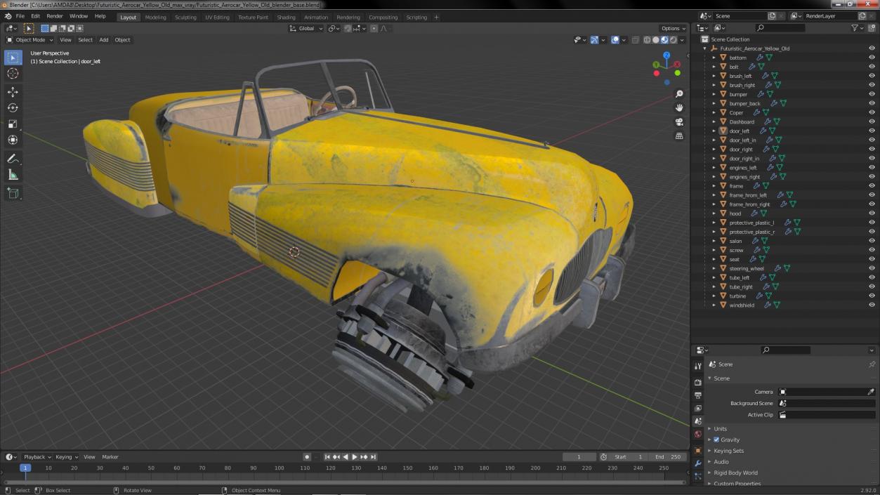 Futuristic Aerocar Yellow Old 3D model