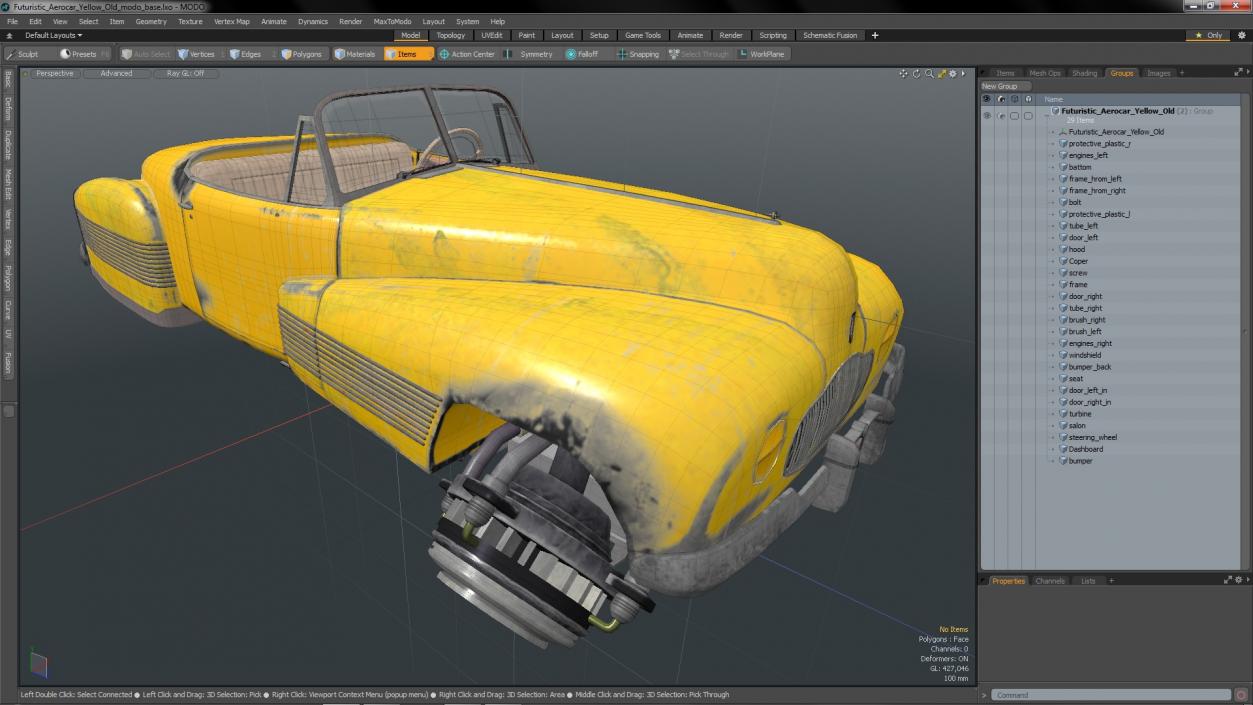 Futuristic Aerocar Yellow Old 3D model