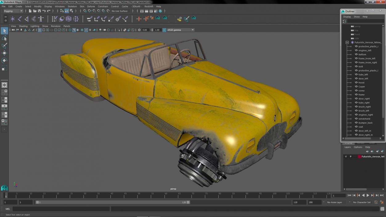 Futuristic Aerocar Yellow Old 3D model