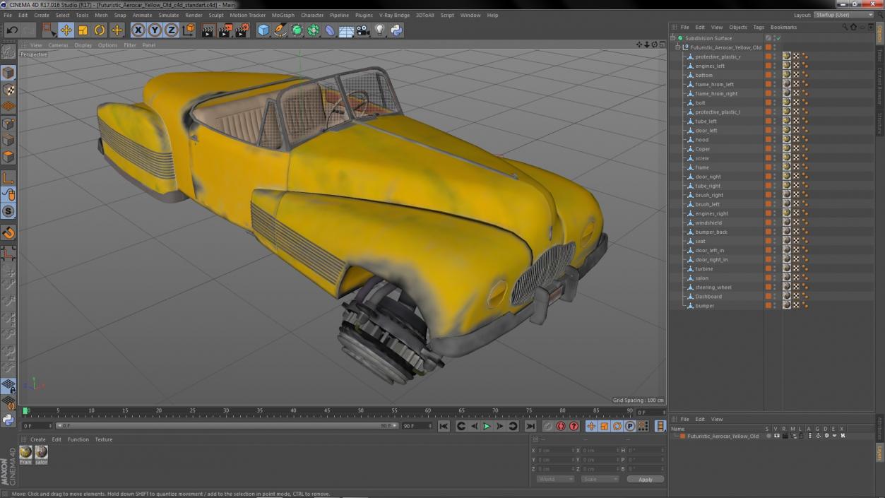 Futuristic Aerocar Yellow Old 3D model