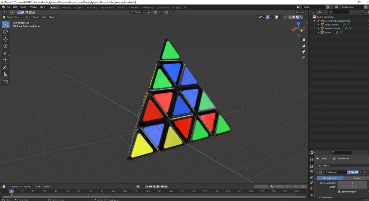 3D Rubik Pyramid Disassembled