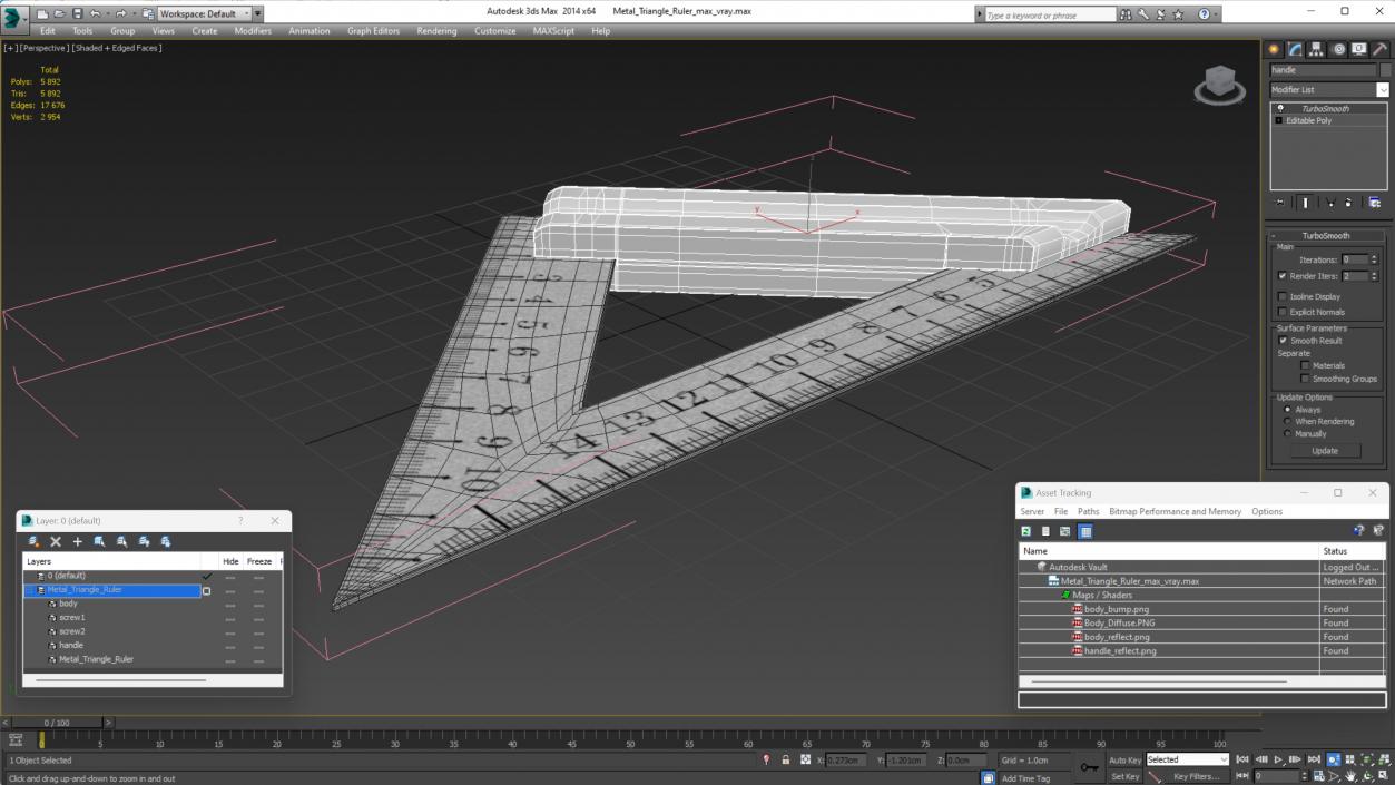 3D model Metal Triangle Ruler