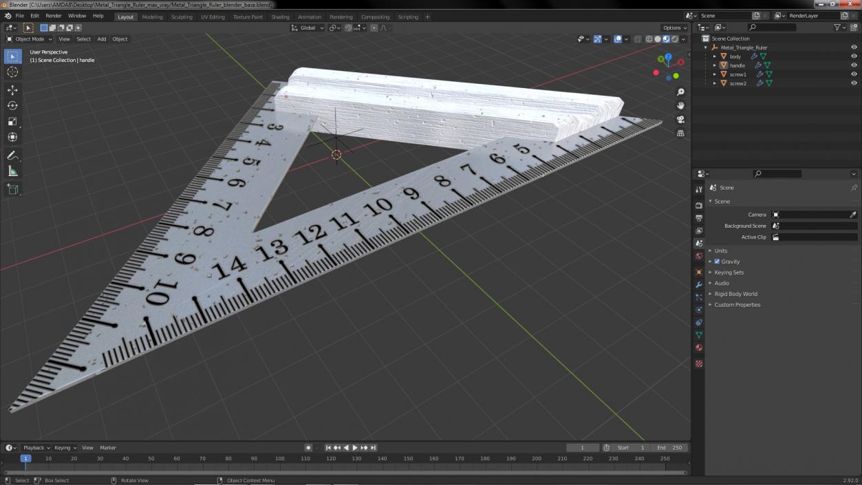 3D model Metal Triangle Ruler