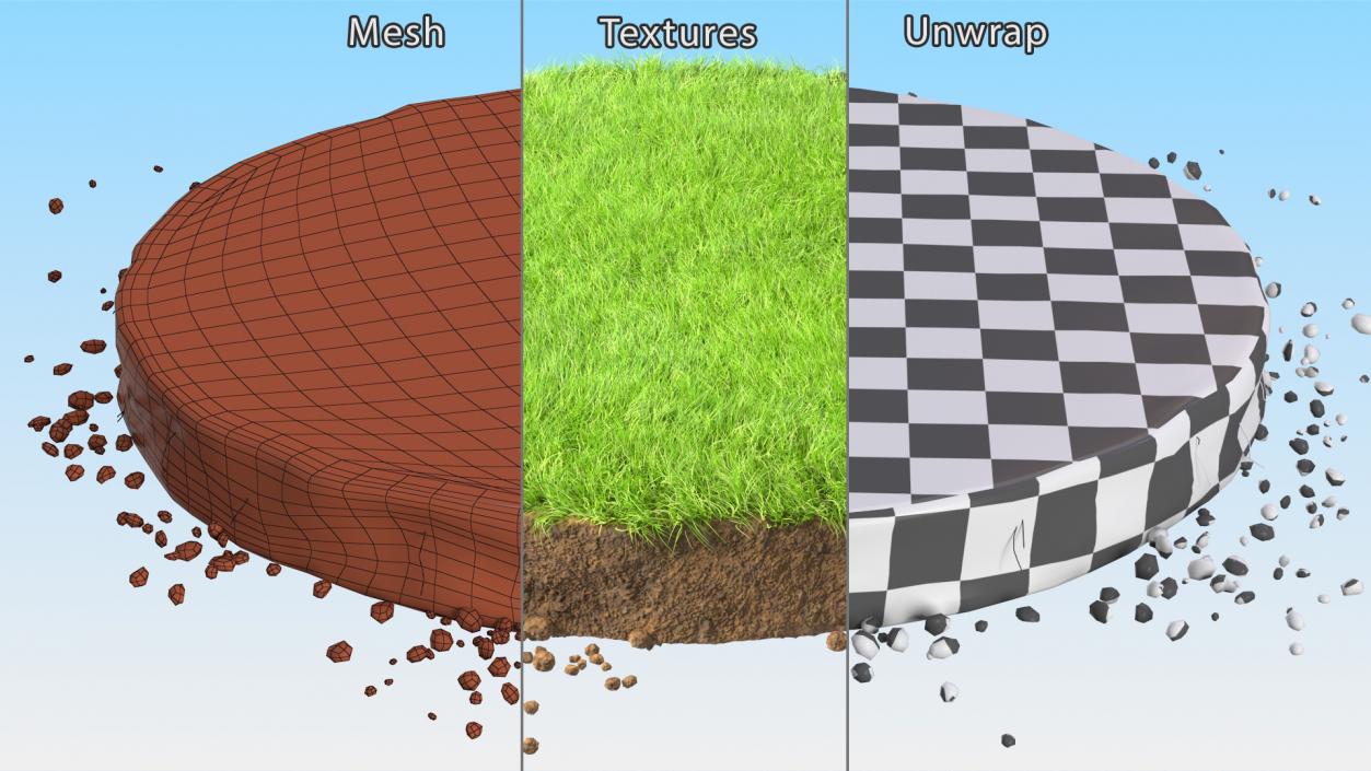 3D model Round Soil with Grass Fur