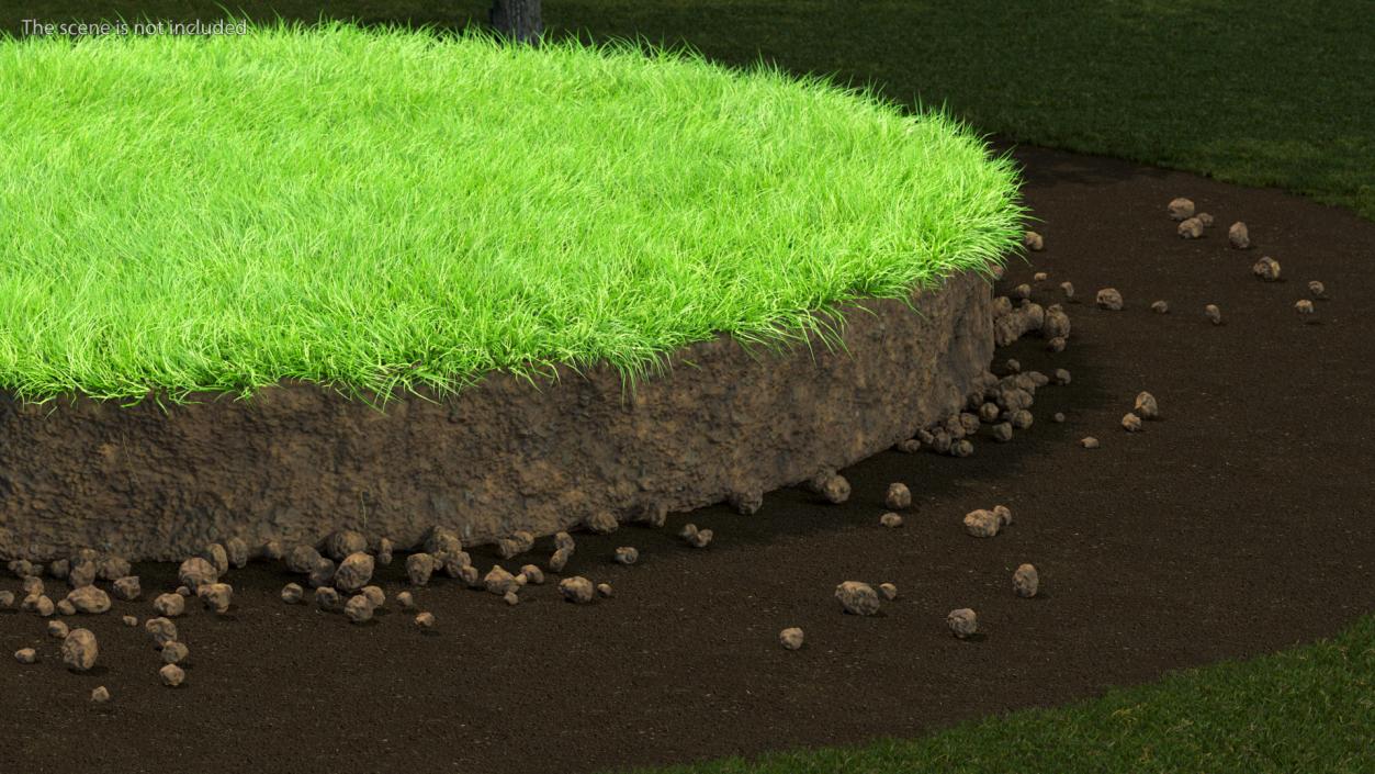 3D model Round Soil with Grass Fur