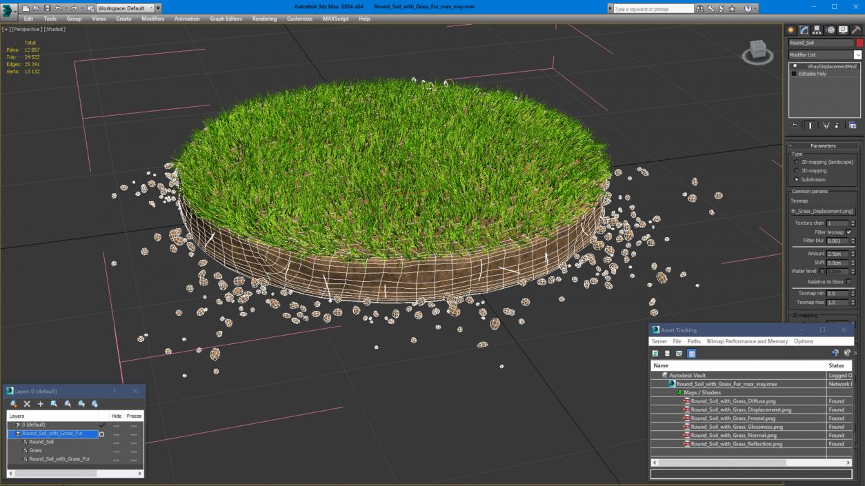 3D model Round Soil with Grass Fur