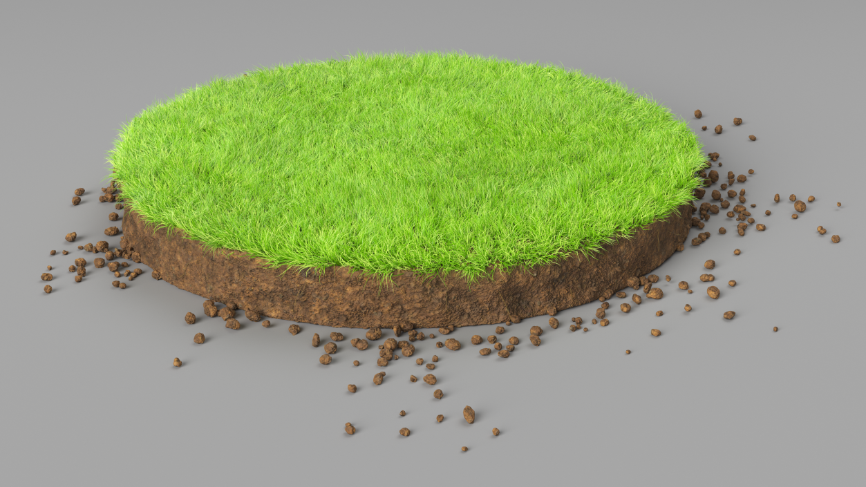 3D model Round Soil with Grass Fur