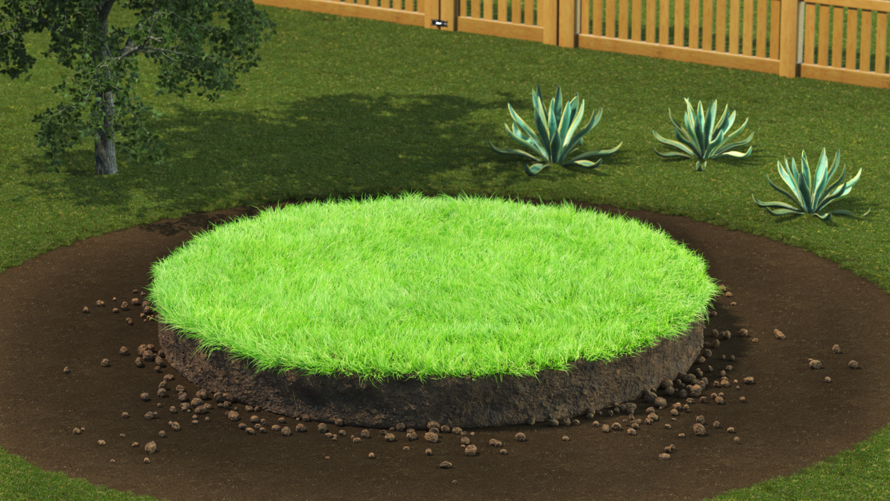 3D model Round Soil with Grass Fur