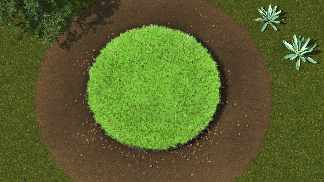 3D model Round Soil with Grass Fur