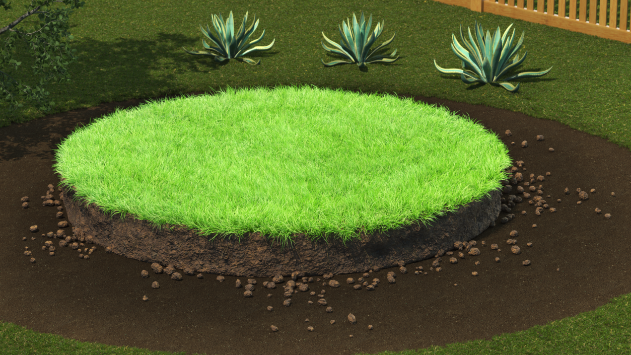 3D model Round Soil with Grass Fur